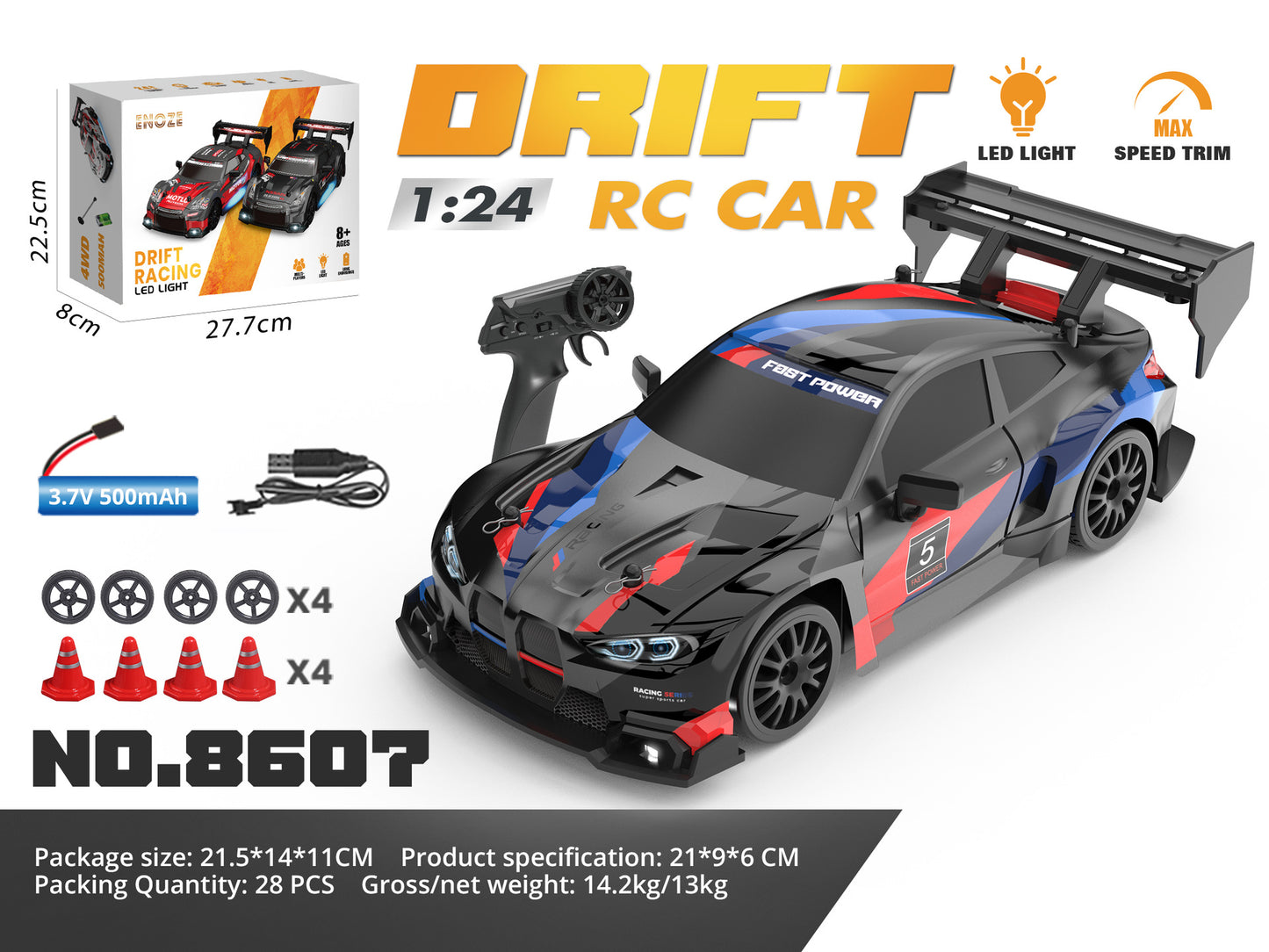 1:24 small Black BMW model RC Cars