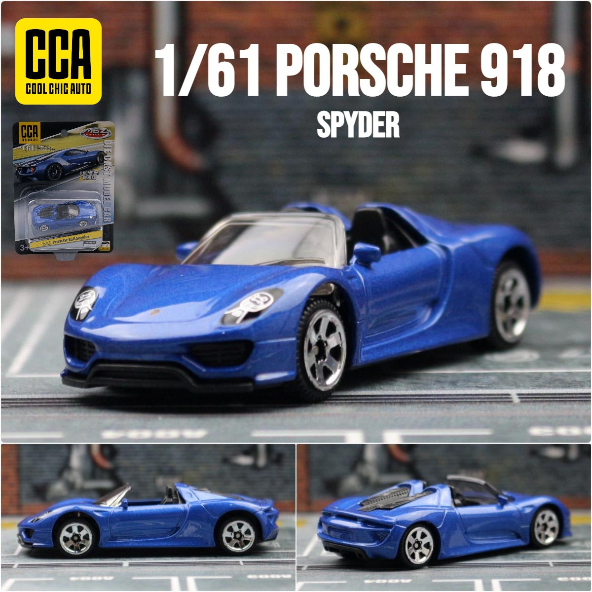 Original CCA Diecast Toy Car Model Porsche 918 Convertible-Blu