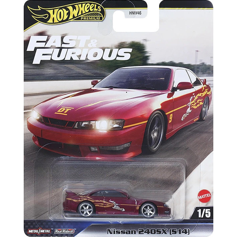 Hot Wheels Nissan 240SX model car in packaging with 'Fast & Furious' branding.
