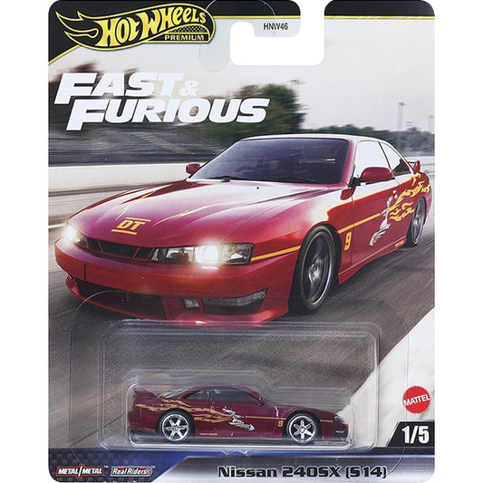 Hot Wheels Nissan 240SX model car in packaging with 'Fast & Furious' branding.