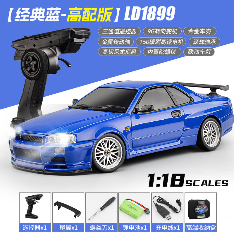 1:18 Small Nissan GTR Gyro Built in RC Model Car Blue