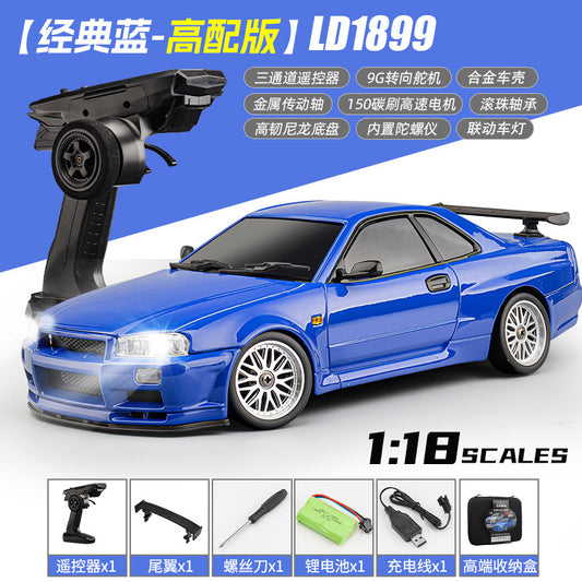1:18 Small Nissan GTR Gyro Built in RC Model Car Blue
