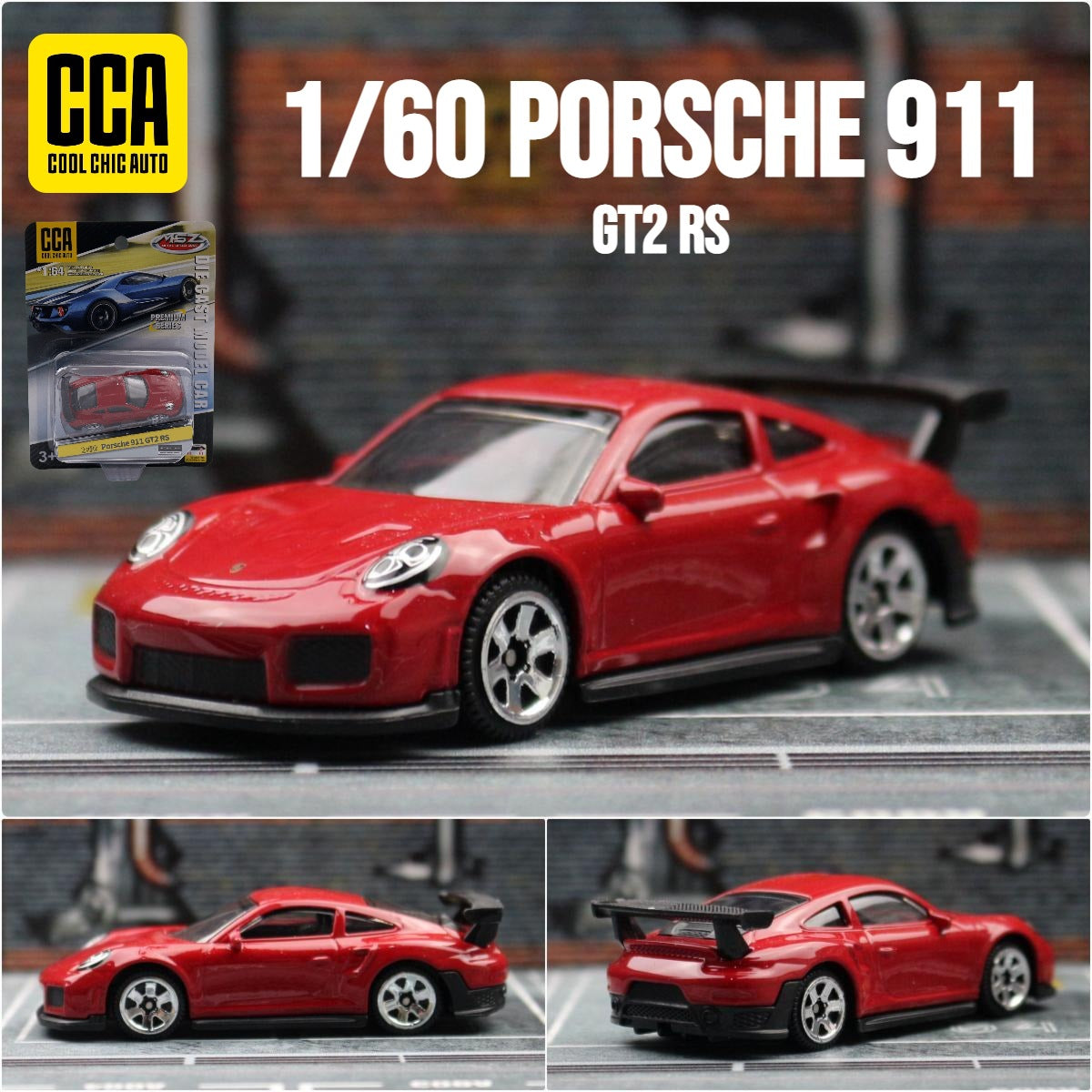 Original CCA Diecast Toy Car Model Porsche 911 GT2 RS-Red